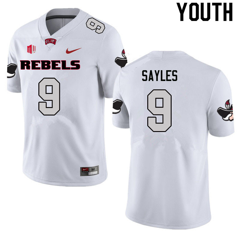 Youth #9 Isaiah Sayles UNLV Rebels College Football Jerseys Sale-White - Click Image to Close